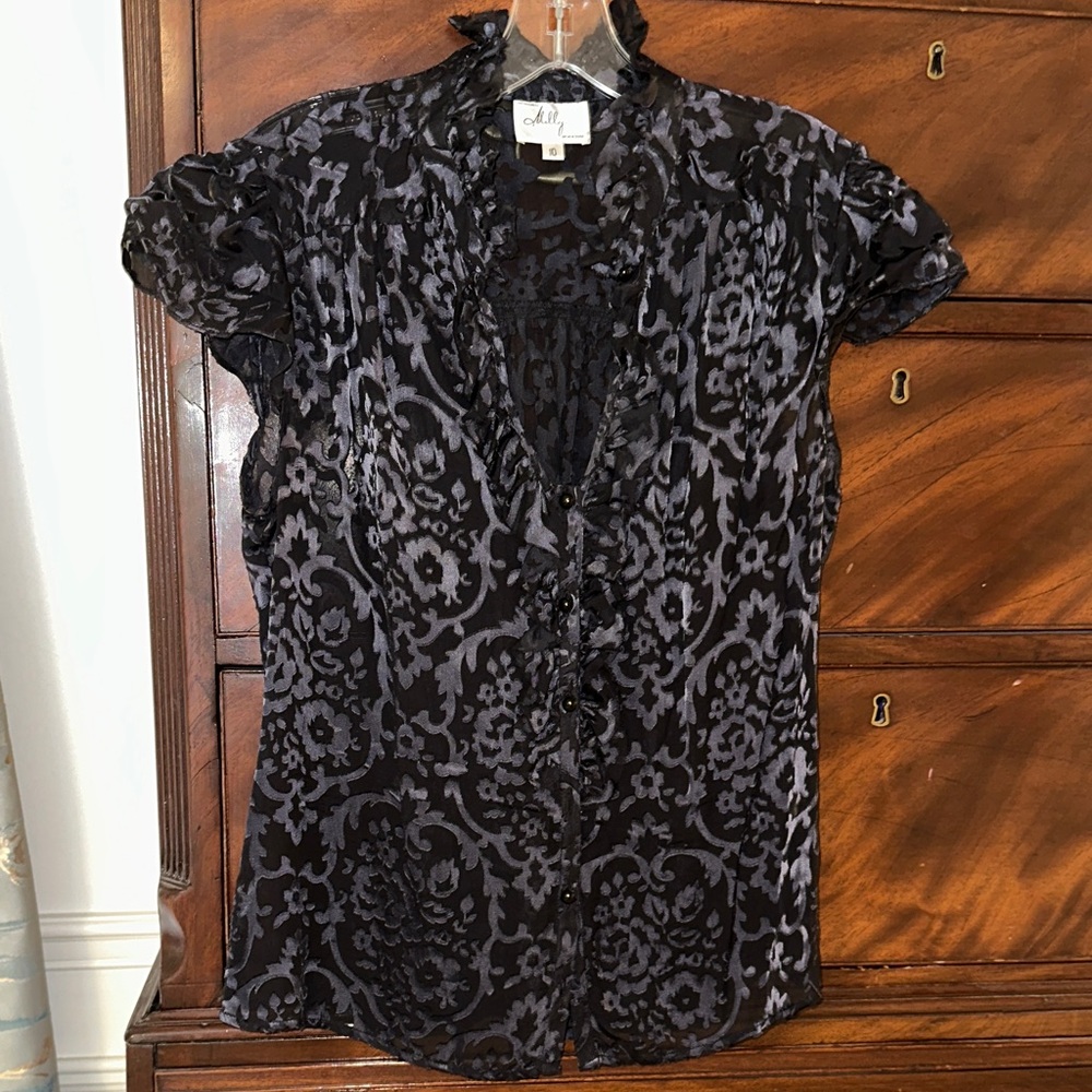 Milly Black and Gray Patterned Blouse